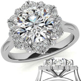 Round and Marquise Floral Halo Moissanite Engagement Ring