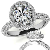 Oval Twisted Helix Halo Moissanite Engagement Ring