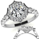 Cushion Halo Moissanite Engagement Ring with Scalloped Band