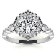 Cushion Halo Moissanite Engagement Ring with Scalloped Band