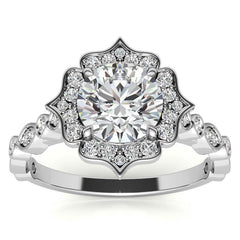 Round Antique Halo Moissanite Engagement Ring