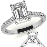 Emerald / Radiant Hidden Halo Cathedral Moissanite Engagement Ring