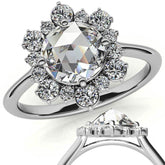 Round Rose Cut Halo Moissanite Engagement Ring