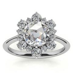 Round Rose Cut Halo Moissanite Engagement Ring