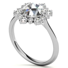 Round Rose Cut Halo Moissanite Engagement Ring