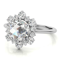 Round Rose Cut Halo Moissanite Engagement Ring
