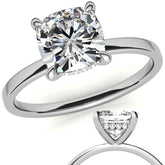 Petite Cushion Moissanite Engagement Ring with Hidden Halo