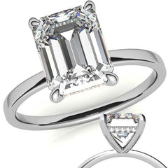 Petite Emerald / Radiant Moissanite Engagement Ring with Hidden Halo