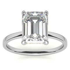 Petite Emerald / Radiant Moissanite Engagement Ring with Hidden Halo