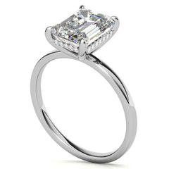 Petite Emerald / Radiant Moissanite Engagement Ring with Hidden Halo