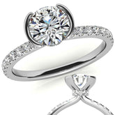 Round Half-Bezel Moissanite Engagement Ring with Diamond Collar