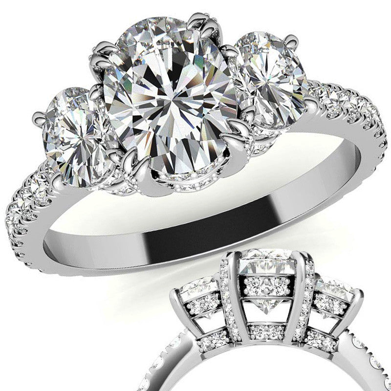 Oval 3-Stone Encircled Moissanite Engagement Ring