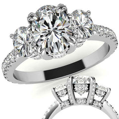 Oval 3-Stone Encircled Moissanite Engagement Ring