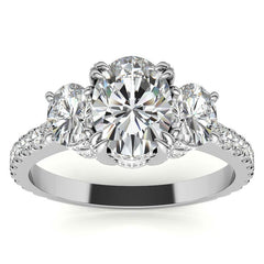 Oval 3-Stone Encircled Moissanite Engagement Ring