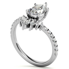 Unique Pear and Marquise Accented Moissanite Engagement Ring
