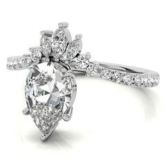 Unique Pear and Marquise Accented Moissanite Engagement Ring