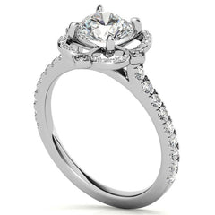 Round Scalloped Halo Moissanite Engagement Ring with Milgrain Accents