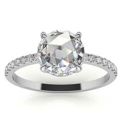 Rose Cut Moissanite Engagement Ring with Hidden Halo