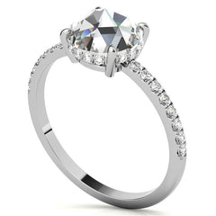 Rose Cut Moissanite Engagement Ring with Hidden Halo