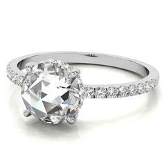 Rose Cut Moissanite Engagement Ring with Hidden Halo