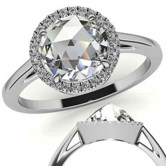 Rose cut Halo Moissanite Engagement Ring