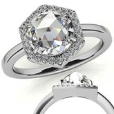 Rose Moissanite Hexagon Halo Engagement Ring