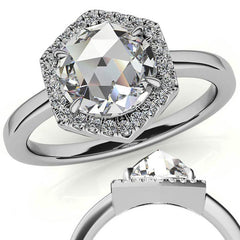 Rose Moissanite Hexagon Halo Engagement Ring