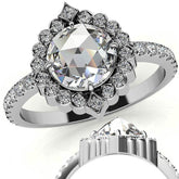 Rose cut Moissanite Halo Engagement Ring