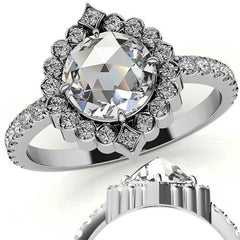 Rose cut Moissanite Halo Engagement Ring