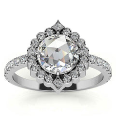 Rose cut Moissanite Halo Engagement Ring