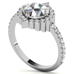 Rose cut Moissanite Halo Engagement Ring