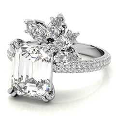 Unique Pave Moissanite Engagement Ring with Pear and Marquise Acce