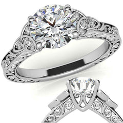 Scroll Design Round Celtic Knot Moissanite Engagement Ring