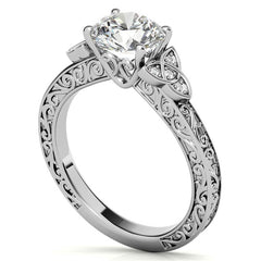 Scroll Design Round Celtic Knot Moissanite Engagement Ring