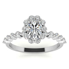 Oval Single Prong Halo Moissanite Engagement Ring