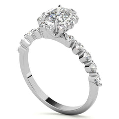 Oval Single Prong Halo Moissanite Engagement Ring