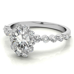 Oval Single Prong Halo Moissanite Engagement Ring
