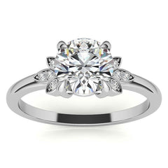 Floral Inspired Round Brilliant Moissanite Engagement Ring