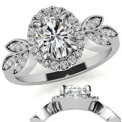 Floral Inspired Oval Moissanite Halo Engagement Ring