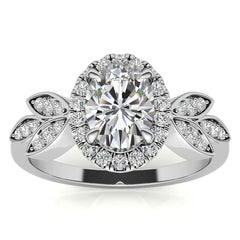 Floral Inspired Oval Moissanite Halo Engagement Ring