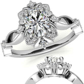 Split Shank Antique Oval Halo Moissanite Engagement Ring