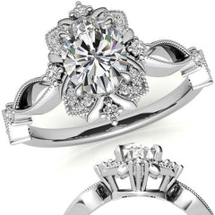 Split Shank Antique Oval Halo Moissanite Engagement Ring