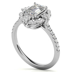 Emerald / Radiant Antique Halo Style Moissanite Engagement Ring
