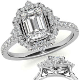 Emerald / Radiant Antique Halo Style Moissanite Engagement Ring