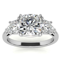 Cushion and Trapezoid Moissanite 3-Stone Engagement Ring