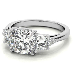 Cushion and Trapezoid Moissanite 3-Stone Engagement Ring