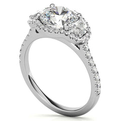 Round Half Moon Halo Moissanite Engagement Ring