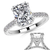 Emerald / Radiant Hidden Halo Moissanite Engagement Ring
