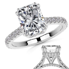 Emerald / Radiant Hidden Halo Moissanite Engagement Ring