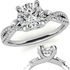 Round and Marquise Accented Trellis Split Shank Moissanite Engagement Ring